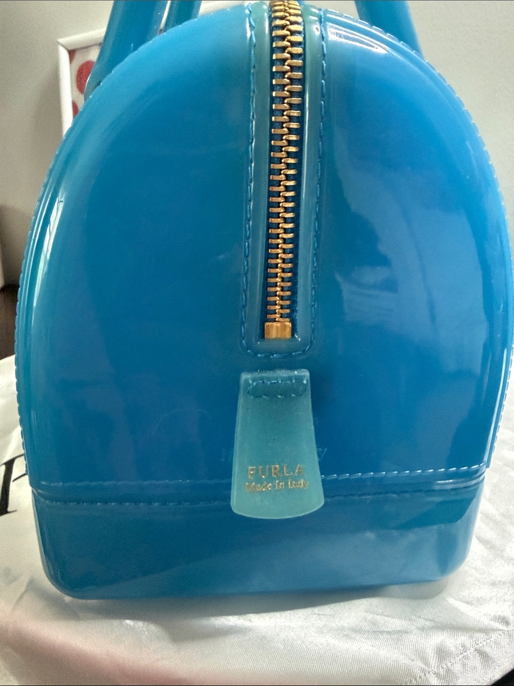 Furla Candy Blue Jelly Mini Handbag Boston Bag Made in Italy - Picture 6 of 13